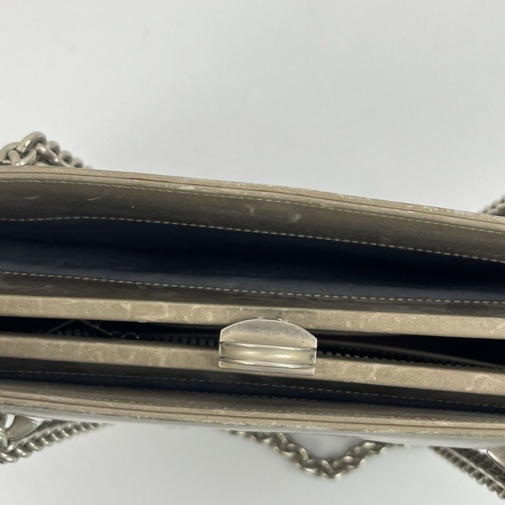 1960's VTG Gucci Gray Leather Purse/Handbag Chain Handle w/ Knight Zipper Pull - Picture 11 of 16